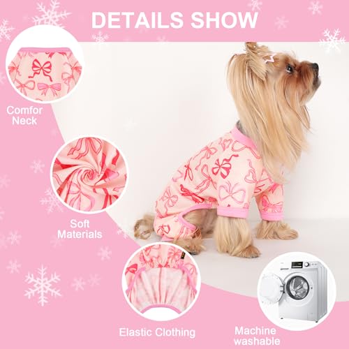 Dog Pajamas Small Sized Dogs Stretchable Summer Dog Clothes Pjs 4 Legs Girl Boy Cute Soft Puppy Outfits Doggie Cat Jammies Jumpsuit Sleeper for Pet (Bow Tie / Small (Chest 13in ))