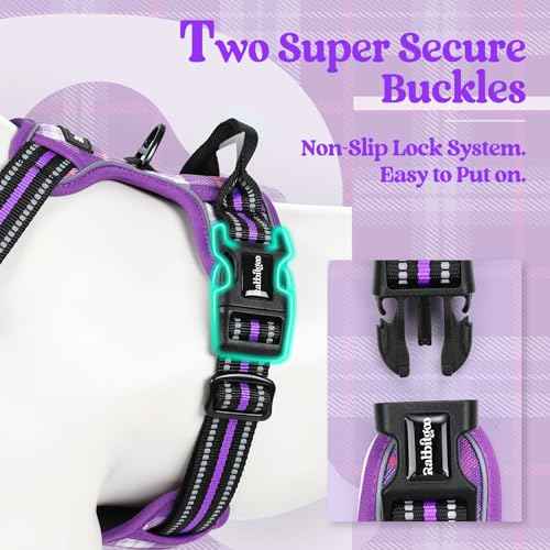 Dog Harness No Pull for Large Dogs with 2 Leash Clips (X-Large / Purple Plaid)