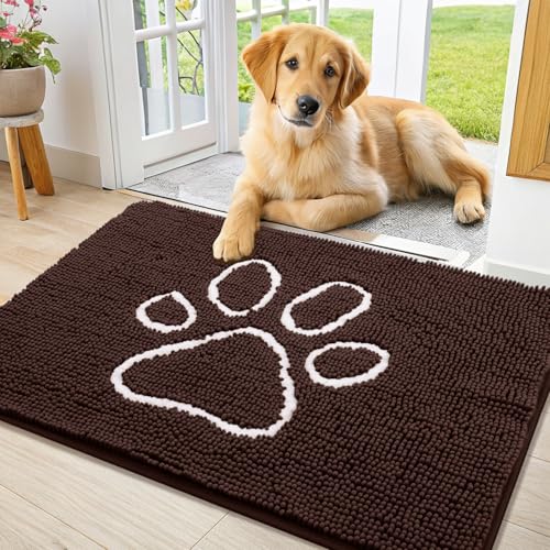 Dog Door Mat for Muddy Paws (36"X24" / Brown and White)