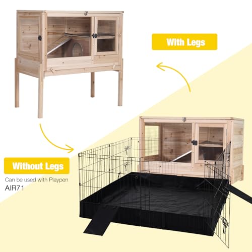Wooden Guinea Pig Cages Indoor with Removable Stand (Natural Wood)