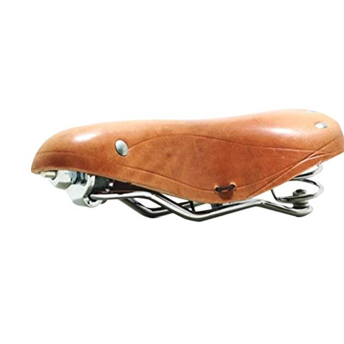 English Vintage Bicycle Saddle Touring City Saddle Comfortable Comfort Leather Bicycle Seat with Spring Rivets for Women Men (Orange)