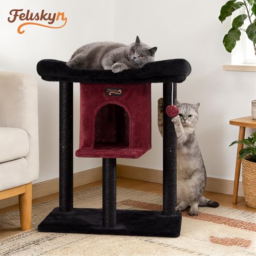 Cat Tree Tower Scratching Post for Indoor Large Adult Cats with Perch Bed (Black / 28 Inches)