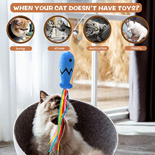 Natural Wood Cat Wand Toy with Ribbon Fish Teaser