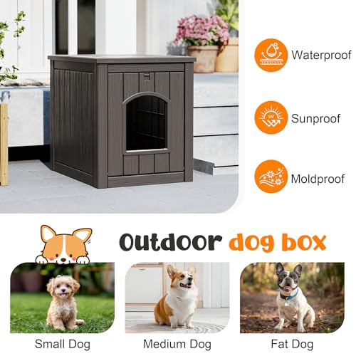 Outdoor & Indoor Dog House for Weatherproof and Stylish Furniture (Deep Grey / 17.7" L × 22.8" W × 21.7" H)