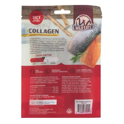 Real Salmon Collagen Bully Sticks for Dogs (5.3 Ounce (Pack of 15))