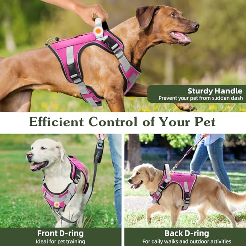 Heavy Duty Tactical Dog Harness for Large Dogs (Pink / XL (Chest: 26-43.3", Neck: 17.3-30.7"))