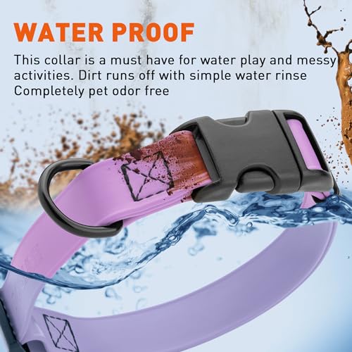 Biothane Waterproof Dog Collar with Quick Release Buckle Strong Coated Nylon Webbing with Odor (1"W by 15-25"L / Amethyst Purple)