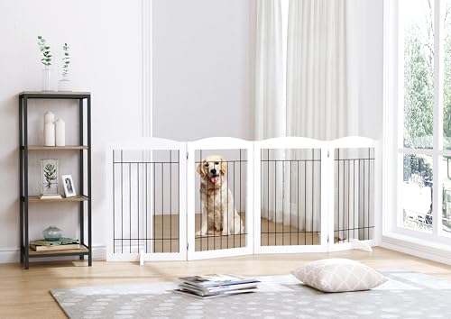 Free Standing Foldable Wire Pet Gate for Dogs (White / 【4 Panels】80"W x 30"H)