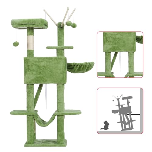 Cat Tree Tower with Padded Platform Bed (53 Inch / Green)