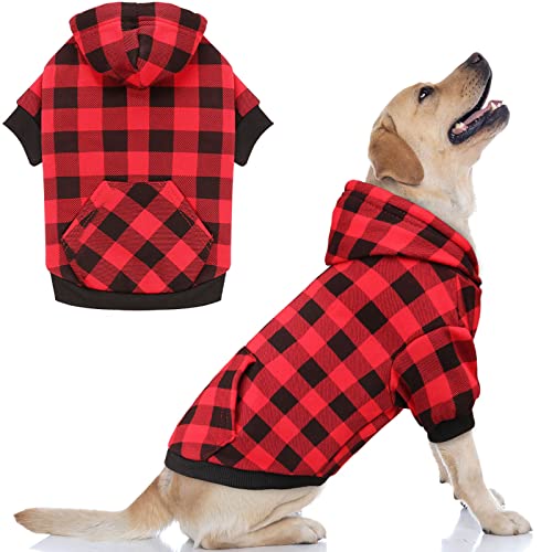 Dog Hoodie Sweater Red Buffalo Plaid Pet Clothes Warm and Soft Breathable Cozy Pet Hoodies for Large Dogs Dog Sweaters for Extra Large Dogs with Pocket (XX-Large)