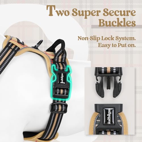 Dog Harness No Pull Medium Sized with 2 Leash Clips (Medium / Beige Plaid)
