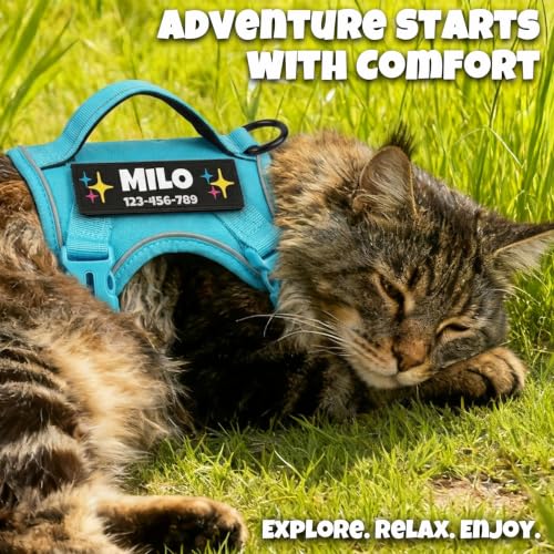 Tactical Cat Harness with Personalized Name Patch Escape Proof 7 (Blue)
