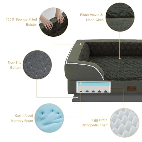Orthopedic Washable Dog Bed for Large Dogs (Dark Green / 36.0"L x 27.0"W x 8.0"Th)