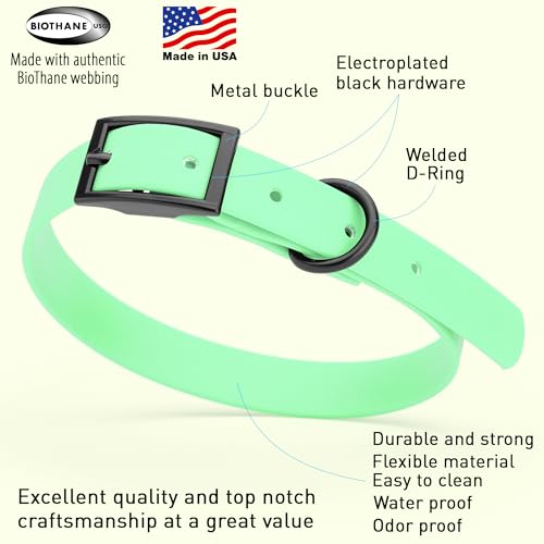 Biothane Waterproof Dog Collar Strong Coated Nylon Webbing with Black Hardware Odor (W5/8" x L12-15" / Sea Foam Green)