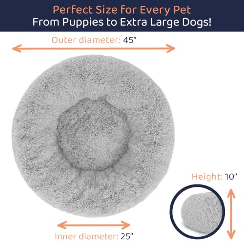 Calming Donut Dog Bed for Small Dogs (Bright Grey / X-Large (45"L x 45"W x 10"Th))