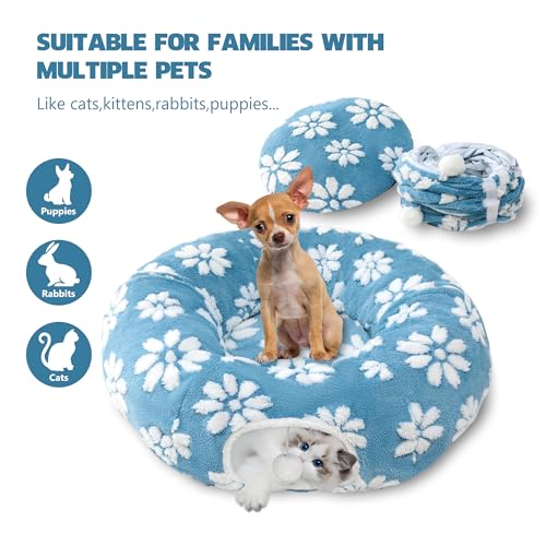 Cute Round Cat Tunnel for Indoor Cats (Blue Flower / Round)