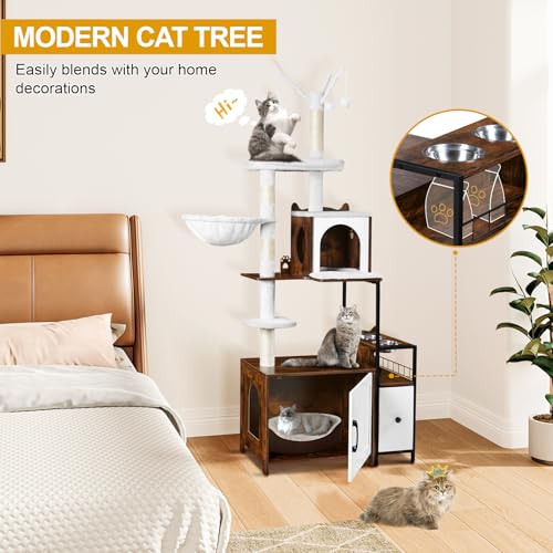 Cat Tree with Litter Box Enclosure (Dark Brown)
