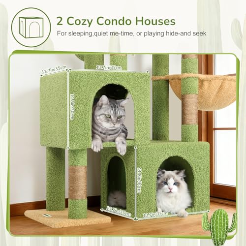 52in Cactus Cat Tree Tower for Indoor Cats (Green / L)