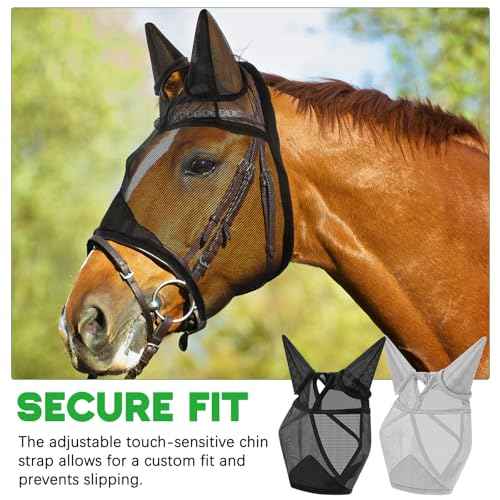 2 Pcs Horse Fly Mask with Ears Adjustable UV Protection Horse Fly Mask Accessories Large Eye Space with Ears for Horses Summer (M-cob)