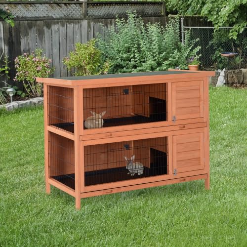 54" 2 Story Large Rabbit Hutch Bunny Cage Wooden Pet House Small Animal Habitat with Lockable Doors (Brown)