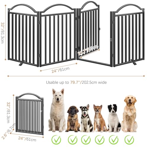 Metal No Assembly Freestanding Dog Gate with Door Walk Through (Black / 4 panels 96"W*32"H HFG)