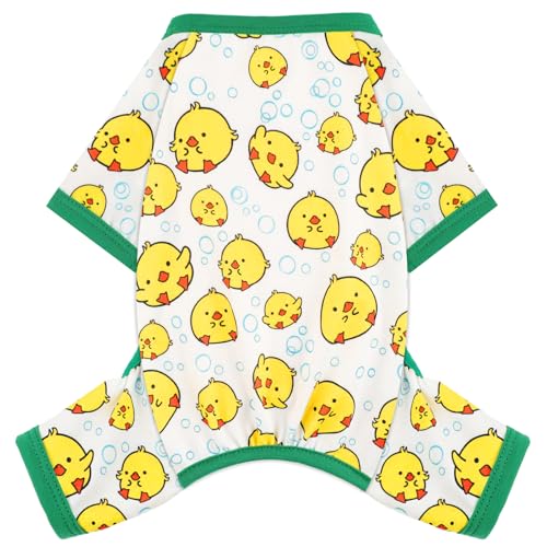 Dog Pajamas Small Sized Dogs Stretchable Summer Dog Clothes Pjs 4 Legs Girl Boy Cute Soft Puppy Outfits Doggie Cat Jammies Jumpsuit Sleeper for Pet (Little Bird / Medium (Chest 15in ))
