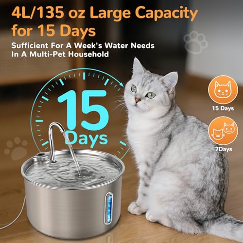 Stainless Steel Cat Water Fountain (Stainless Steel+12 Filter)