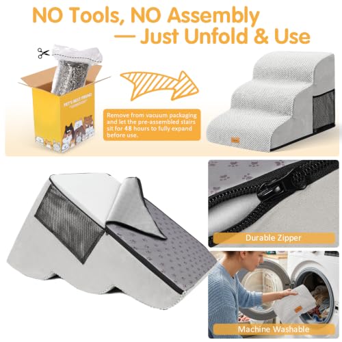 3 Tiers Foam Dog Ramps (Light Grey / 23.6*15.7*15.7)