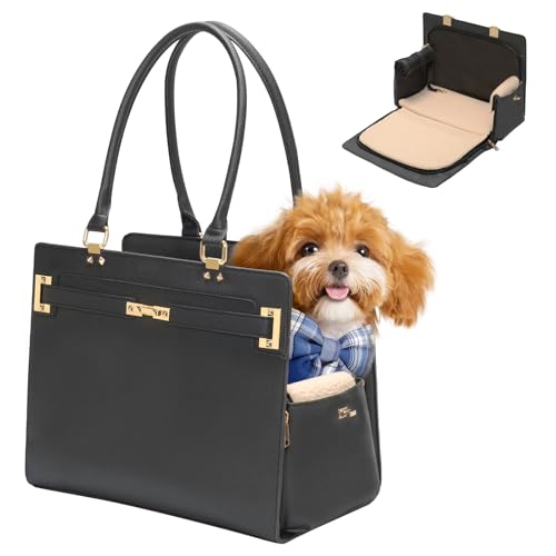 2-in-1 Stylish Dog Purse Carrier Soft-Sided Carriers Travel Tote Bag for Small Dogs Cats, Fashion Foldable Pet Bag for Puppies Small Animals with Pockets (Black, 15" L x 7.5" W x 12.2" H) (Black / 15.0"L x 7.5"W x 12.2"H)