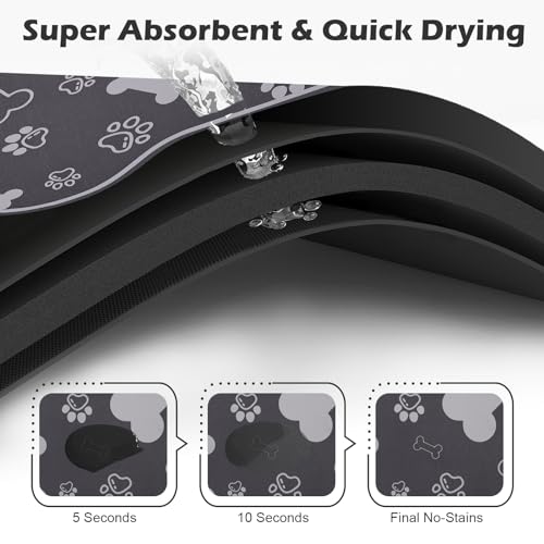 Dog Cat Food Mat (36"L x 23"W / Bone Shaped Dark Grey)