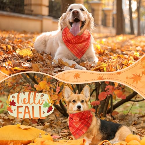 50 Pcs Fall Thanksgiving Plaid Dog Bandanas Bulk for Large (Plaid Pattern / 31.5 x 21.7 x 21.7 Inch)