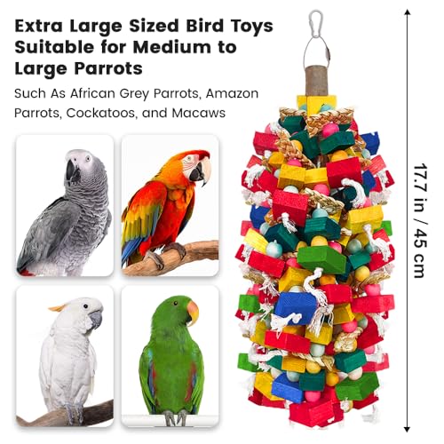Extra Large Bird Toys for Macaws Cockatoos Amazons Chew (Colorful Wooden Blocks)