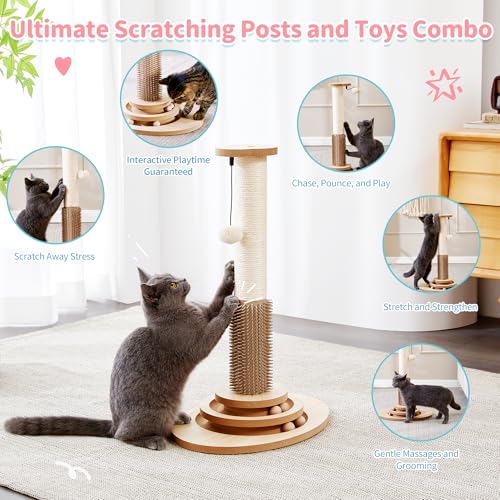 Made4Pets Cat Scratching Post for Indoor Cats with Self Groomer (23"H)