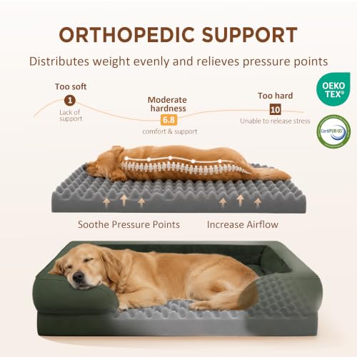 Waterproof Orthopedic Dog Bed for Extra Large Dogs (42.0"L x 30.0"W x 8.5"Th / Olive Green)