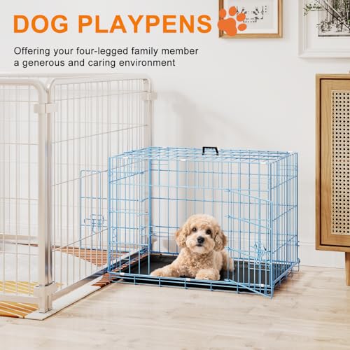 24" Foldable Metal Dog Crate (Blue)