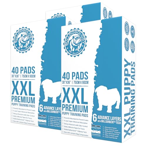 Bulldogology Premium Puppy Pads with Adhesive Tabs (120-Count (30x36))