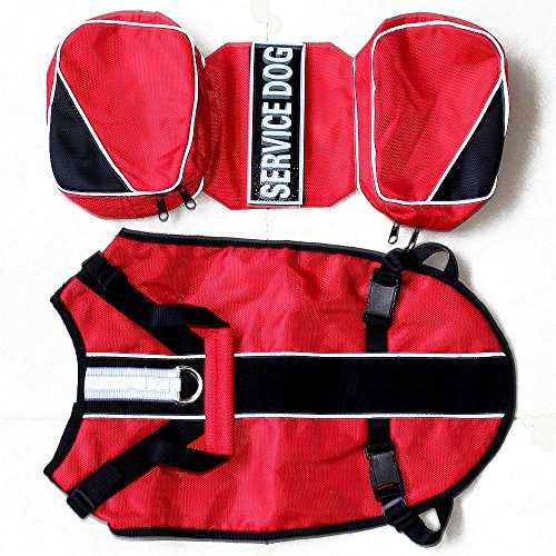 Dog Vest Harnesses with Saddlebag Backpack for Camping & Travel (L / Red)