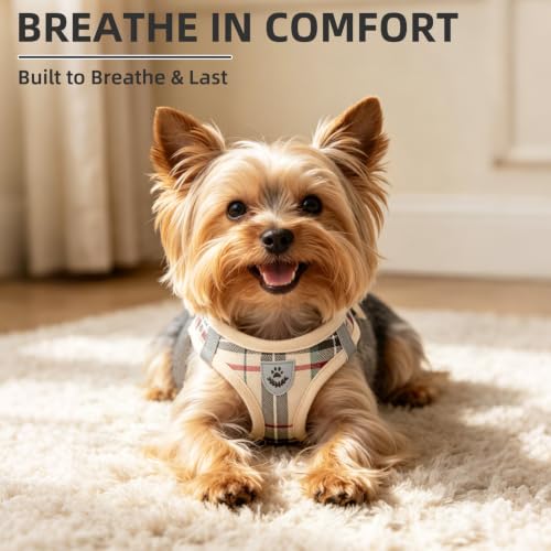 Dog Harness Collar and Leash Set No Pull for Small Medium Sized (Beige / S (CHEST 14.5"-16"))