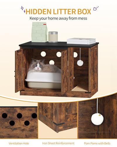 Cat Litter Box Enclosure (31.5"L x 19.7"W x 20.9"H / Rustic Brown and Black)