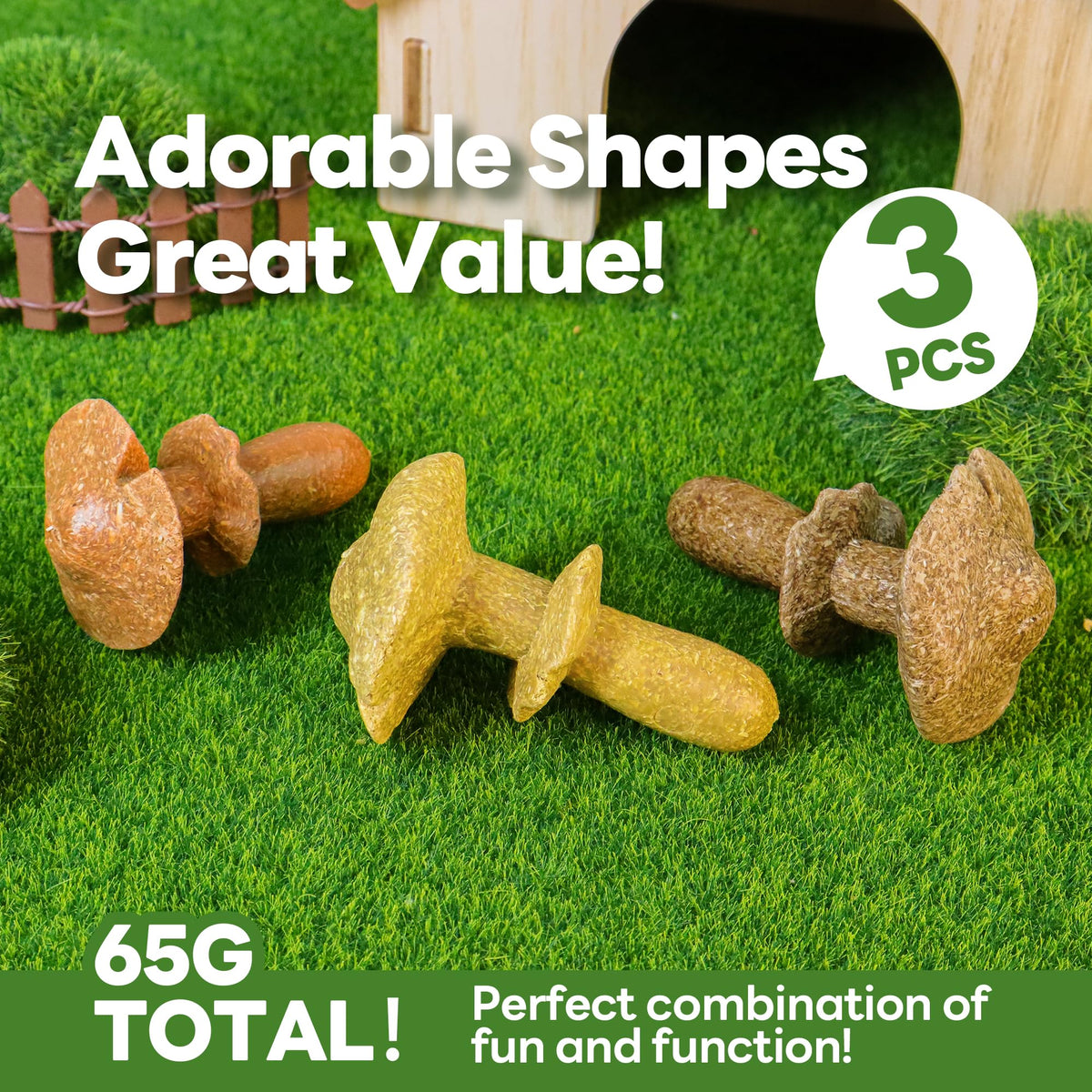 3PCS Guinea Pig Chew Toys (3PCS-Mushrooms)
