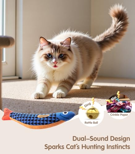 Interactive Cat Toys with[5000mg Premium A+Catnip][Baby Grade] Soft Chew Kicker Cat Toys for Indoor Cats & Kittens (Blue+Yellow+Red)