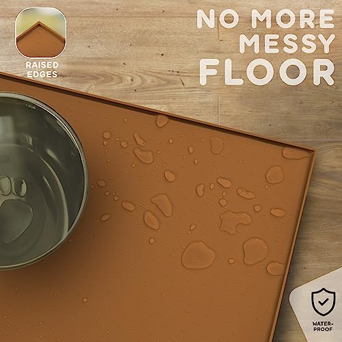 Dog Food Mat 24x15 Raised Edges Dogs Mat for Food and Water Prevent Spill (24"L x 15"W / Paprika)