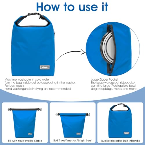 Pet Food Storage Bag Travel Dog Food Container 2PCS Collapsible Dog Travel Bowls and Zipper Side (Blue / 12L)