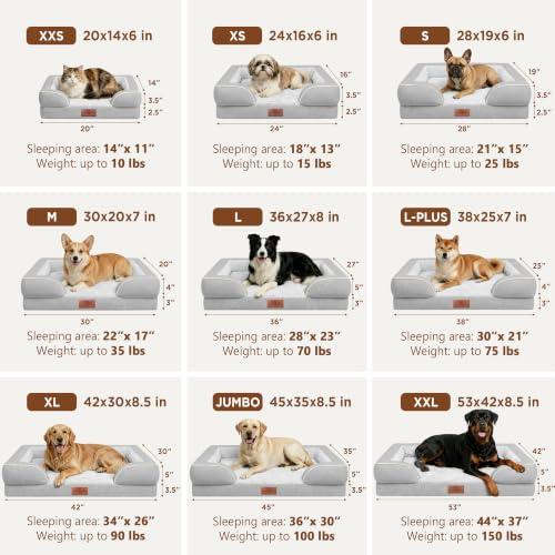 Waterproof Orthopedic Dog Beds for Extra Large Dog (45.0"L x 35.0"W x 8.5"Th / Grey White)