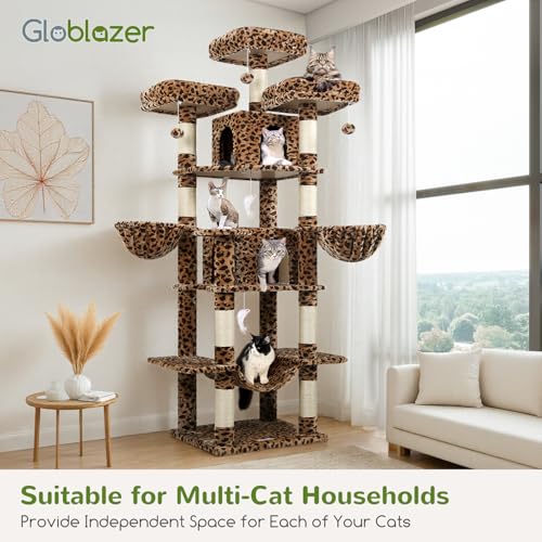 Big XXL Cat Tower for Indoor Multiple Cats (Leopard Print / 80inch)