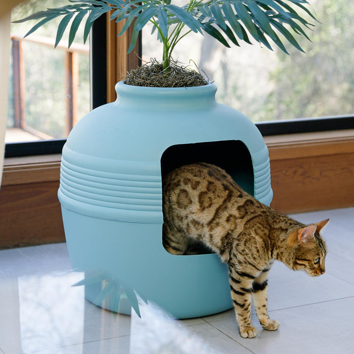 Original Hidden Litter Box Planter (Palm Plant / Base Kit / Coastal Blue)
