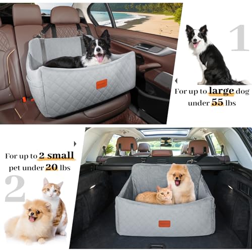 Dog Car Seat for Medium & Large Dogs Up to 55lbs (GREY / Large)