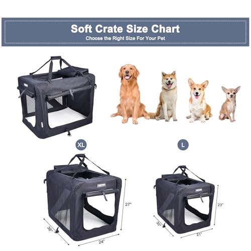 3 Door Portable Collapsible Soft Dog Crate Carrier with Bed (4-Black)