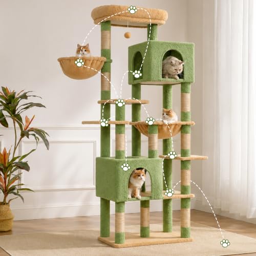 Cat Tree, 76-Inch Tall Heavy Duty Cat Tower for Big Cats HCT039GY (Green and Yellow / 76.8 inch)