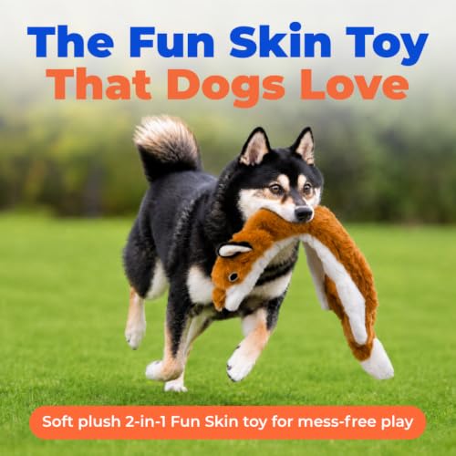 2-in-1 Stuffless Squeaky Dog Toy - Fox, Medium (Brown/Fox / Medium)